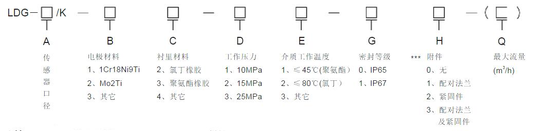 LDG电磁流量计选型编码说明